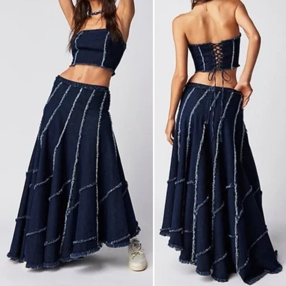 Free People Dresses & Skirts - Free People One Safia Denim Maxi Skirt & Top Set - size 2